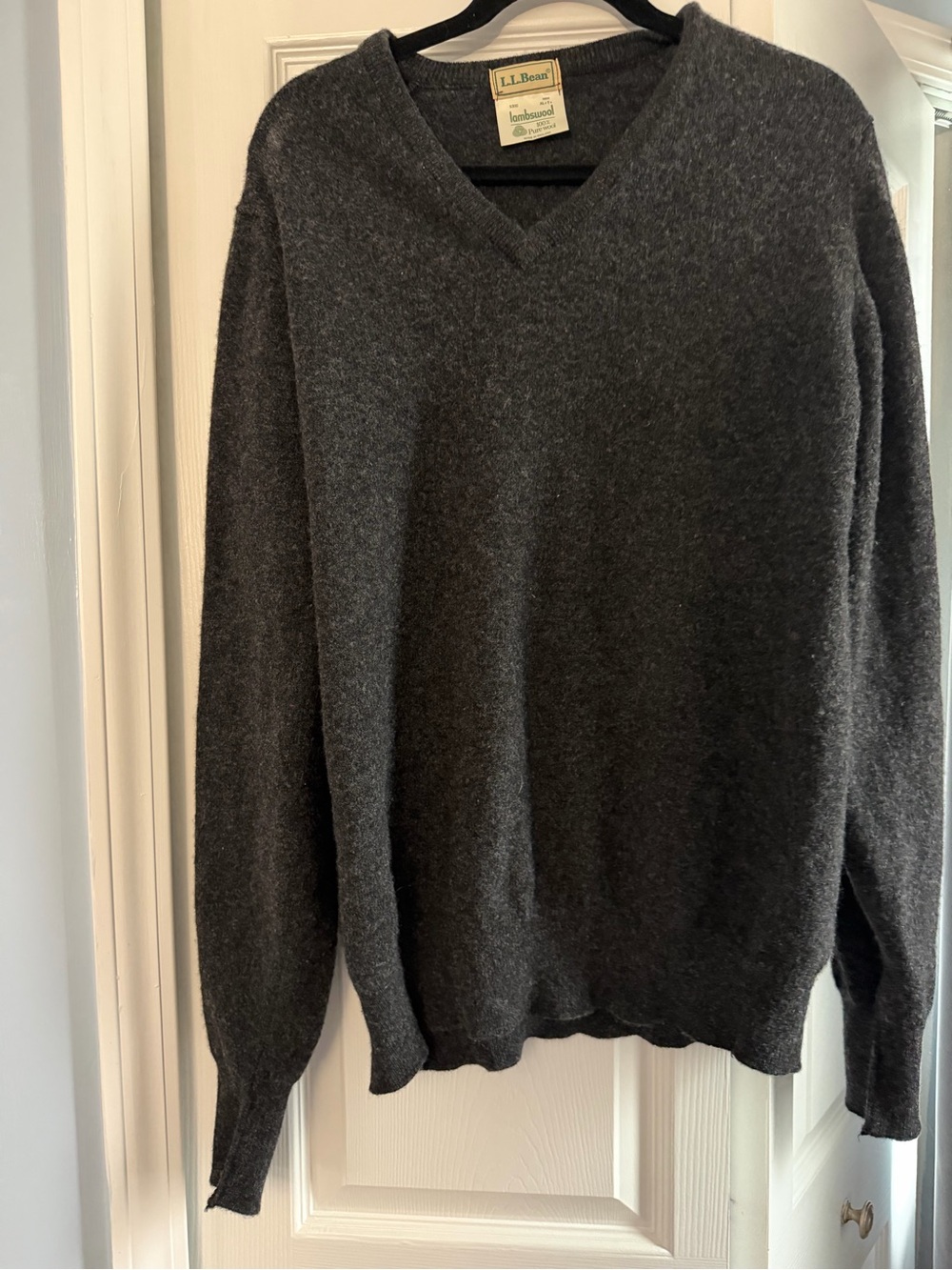 L.L. Bean Men's Dark Charcoal V-Neck Lambswool Sweater